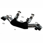 Borla ATAK cat-back exhaust system for C8 Corvette with T-304 stainless steel piping and quad black chrome tips.