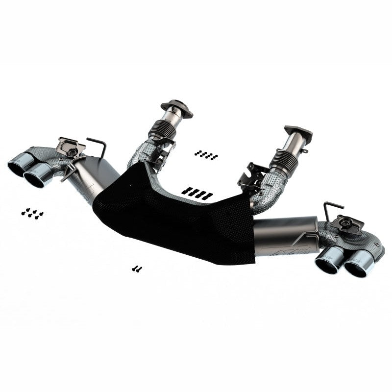 Borla ATAK T-304 stainless steel cat-back exhaust system for C8 Corvette with quad bright chrome 4-inch tips.