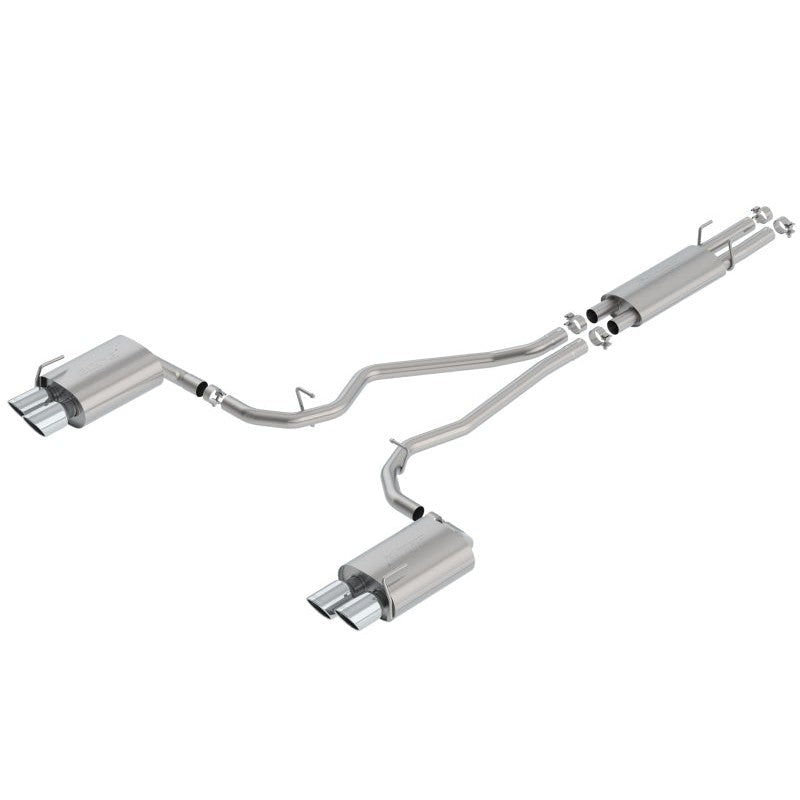 Borla S-Type T-304 stainless steel cat-back exhaust system featuring quad 4-inch bright chrome tips.