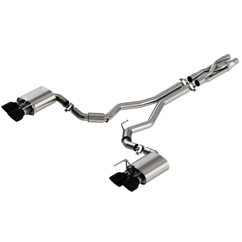 Borla ATAK 3-inch cat-back exhaust with SwitchFire X-pipe and quad black chrome tips for Ford Mustang Shelby GT500
