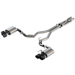 Borla T-304 stainless steel 3-inch cat-back exhaust with quad 5-inch carbon fiber tips and SwitchFire X-pipe.