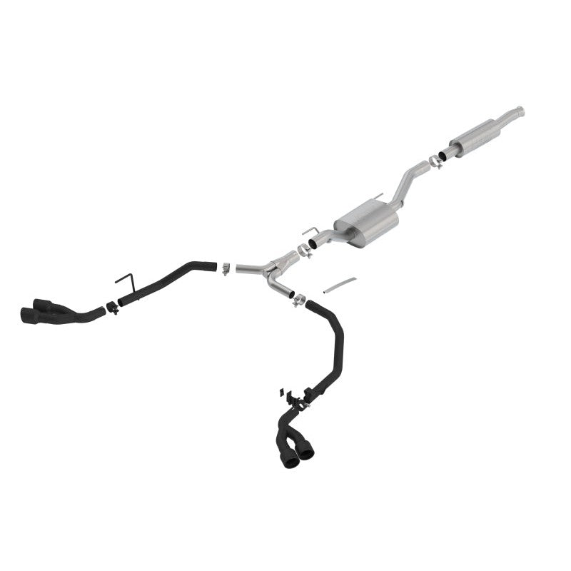 Borla ATAK cat-back exhaust system with ceramic black tailpipes and quad 3.5-inch tips for 2020-2025 Jeep Gladiator.