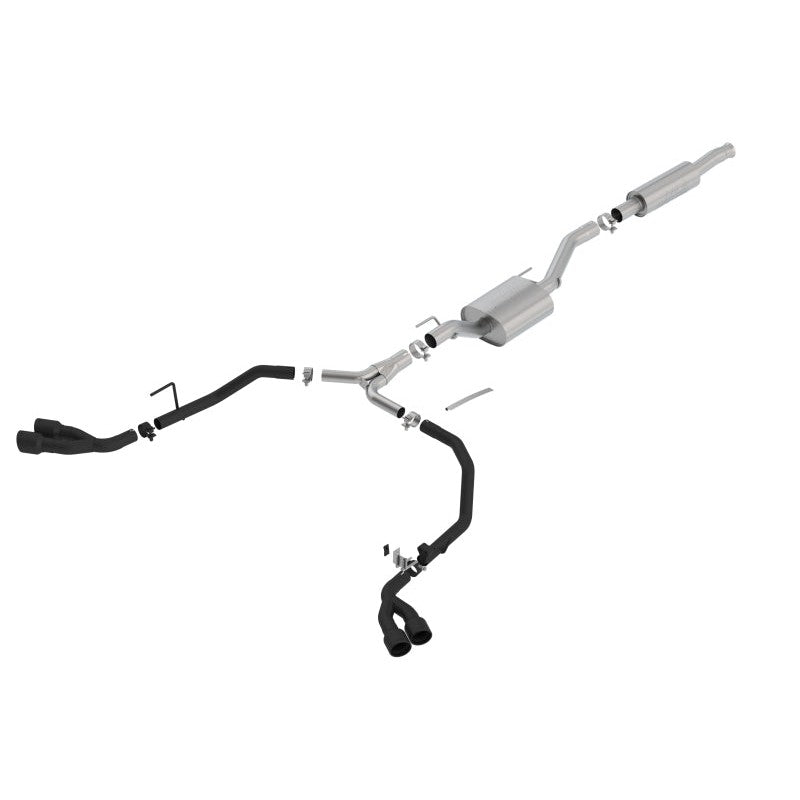 Borla S-Type cat-back exhaust system with ceramic black tailpipes and dual 3.5-inch tips for Jeep Gladiator JT.