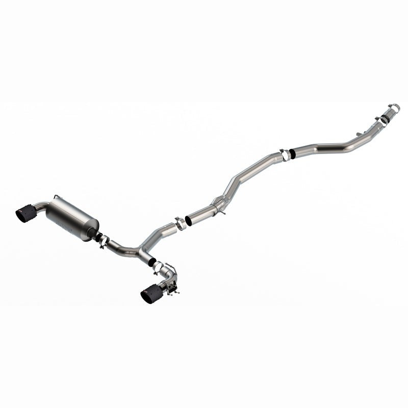 Borla ATAK cat-back exhaust system for 2020-2025 Toyota GR Supra with T-304 stainless piping and carbon fiber tips