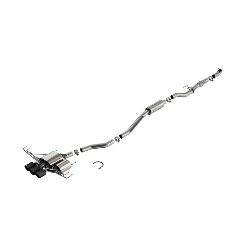 Borla ATAK cat-back exhaust system with T-304 stainless steel piping and carbon fiber tips for Honda Civic Type R