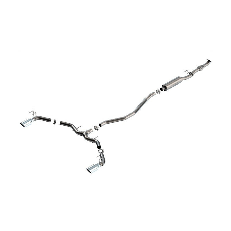 Borla 140922 S-Type cat-back exhaust system with 2.5-inch T-304 stainless steel piping and dual 4.5-inch chrome tips.