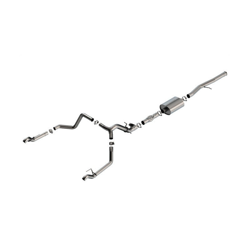 Borla ATAK T-304 stainless steel cat-back exhaust system with mandrel-bent 3.5-inch to 2.75-inch piping.