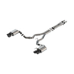 Borla ATAK T-304 stainless steel cat-back exhaust with 4-inch black chrome tips and active valves for S650 Mustang GT.