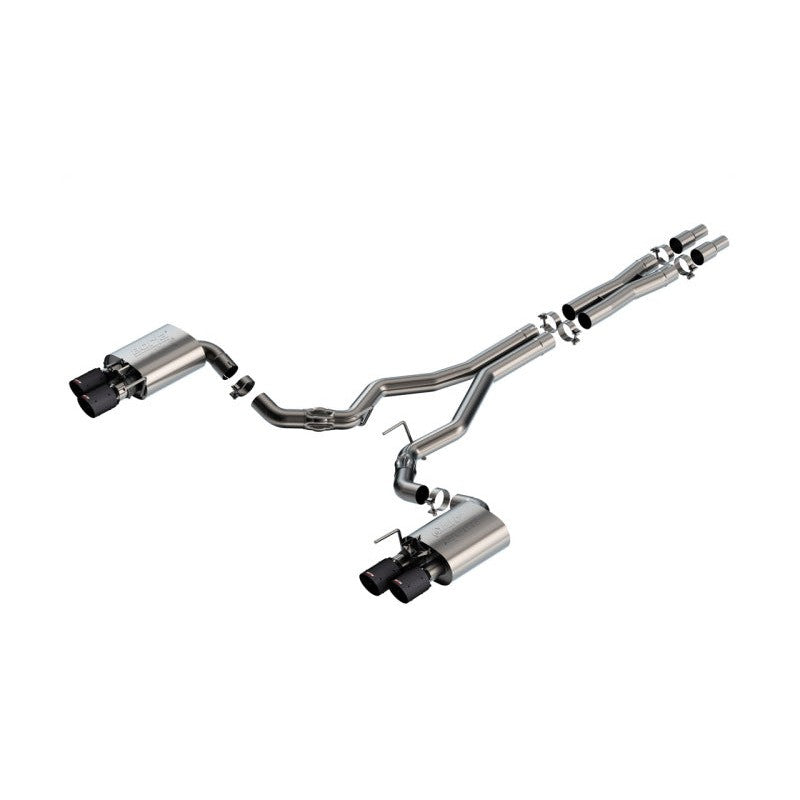 Borla ATAK cat-back exhaust system with 4-inch carbon fiber tips for 2024-2025 Ford Mustang GT.