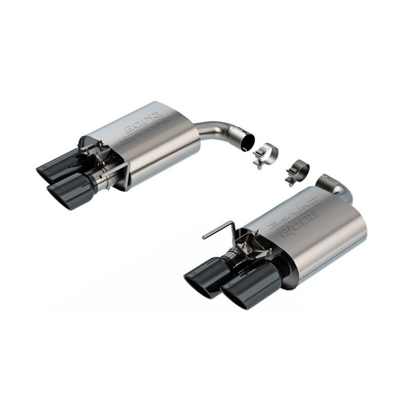 Borla S-Type axle-back exhaust system with quad black chrome tips for 2024-2025 Ford Mustang GT with Active Exhaust.