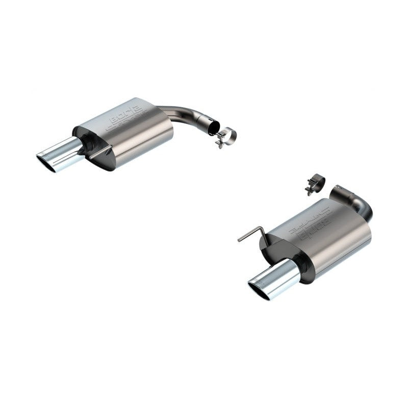 Borla S-Type axle-back exhaust system with T-304 stainless steel piping and dual 4-inch bright chrome tips.