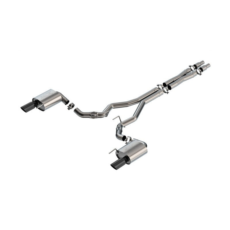 Borla ATAK 3-inch cat-back exhaust system with 4-inch black chrome tips for S650 Ford Mustang GT