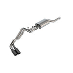Borla S-Type cat-back exhaust system with T-304 stainless steel piping and dual 4-inch black chrome tips.