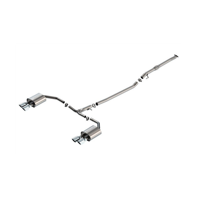 Borla S-Type cat-back exhaust system with T-304 stainless steel piping and dual 3.5-inch bright chrome tips.