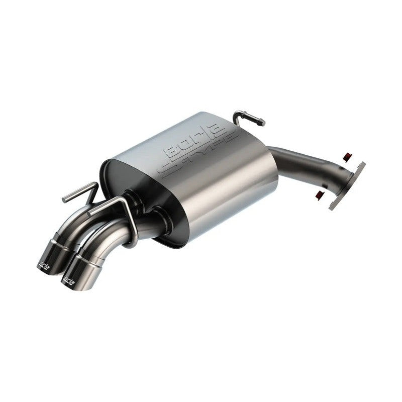 Borla S-Type axle-back exhaust system with dual 2.38-inch brushed stainless steel turn-down tips for 2025 Toyota Camry.