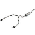 Borla T-304 stainless steel Touring cat-back exhaust system with quad 4-inch black chrome tips for 6.2L Tahoe and Yukon.