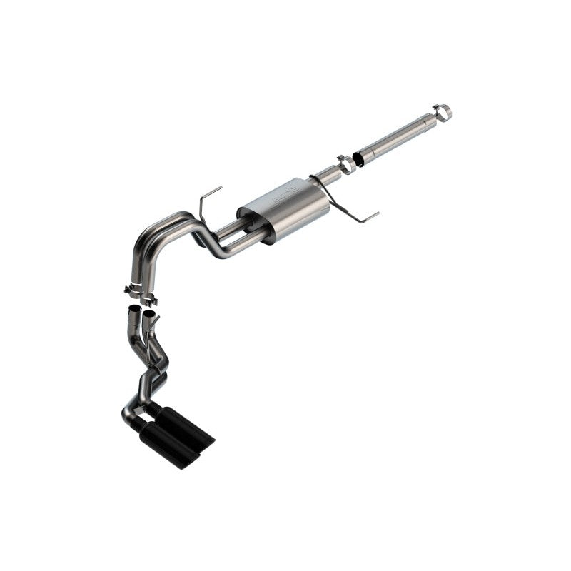 Borla S-Type cat-back exhaust system with dual 4-inch black chrome tips for 2021-2025 Ford F-150 PowerBoost.
