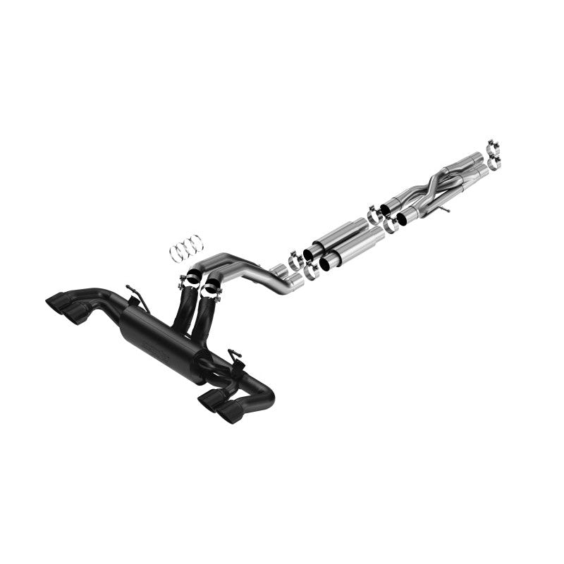 Borla ATAK Cat-Back exhaust system with black ceramic coating and dual 4-inch black tips for Jeep Wrangler Rubicon 392.