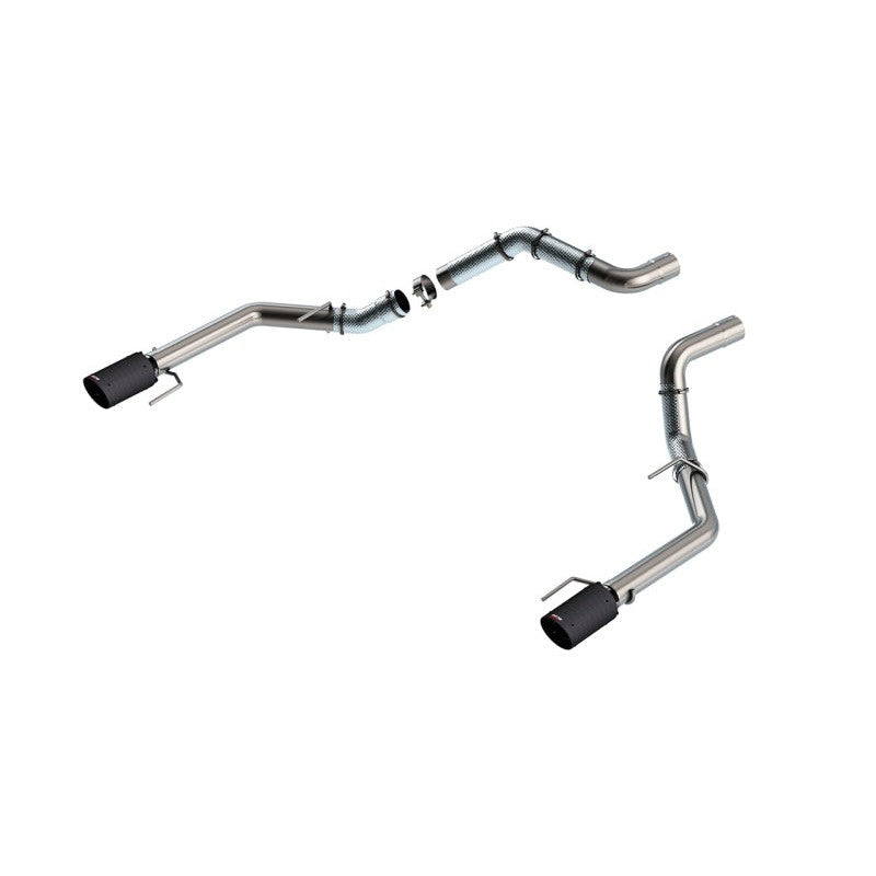 Borla T-304 stainless steel 3-inch tailpipe kit with dual 4.5-inch carbon fiber tips for 2021-2025 Ford F-150 Raptor.