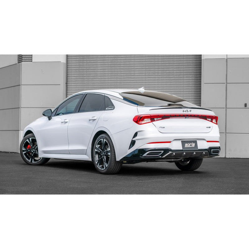 Borla S-Type cat-back exhaust system with T-304 stainless steel tubing and turn-down tips for Kia K5 1.6L.