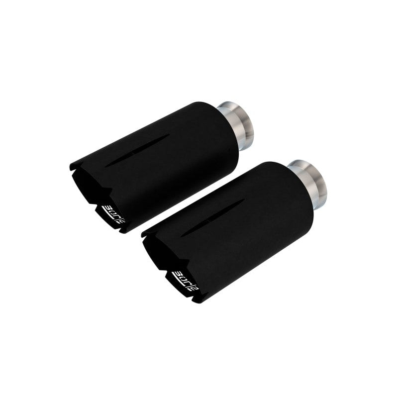 Pair of 5-inch round angle-cut Borla Brawler style black coated T-304 stainless steel exhaust tips