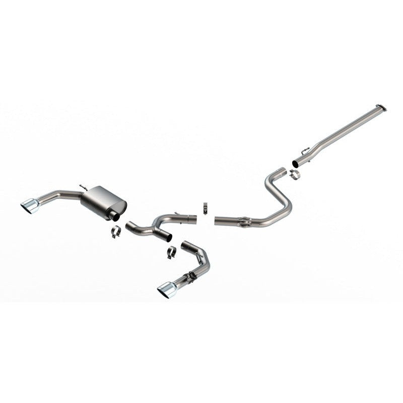 Borla ATAK Cat-Back exhaust system with 3-inch T-304 stainless steel piping and 5-inch bright chrome tips