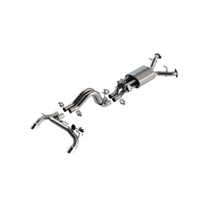 Borla ATAK cat-back exhaust system for 2022-2025 Ford Bronco Raptor featuring 4-inch chrome tips and T-304 stainless steel.
