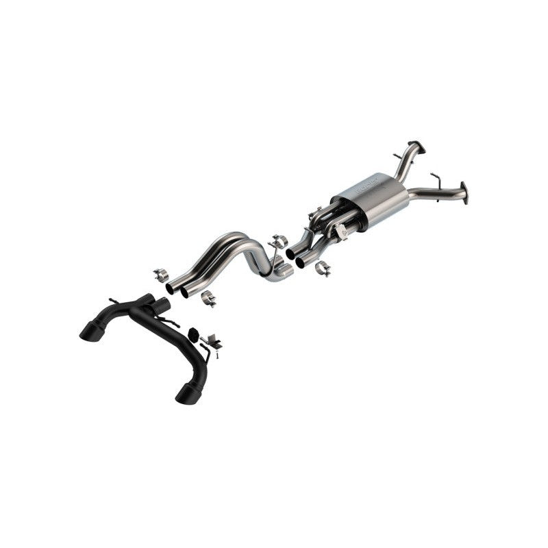 Borla ATAK cat-back exhaust system with 4-inch black coated tips and active valves for Ford Bronco Raptor.