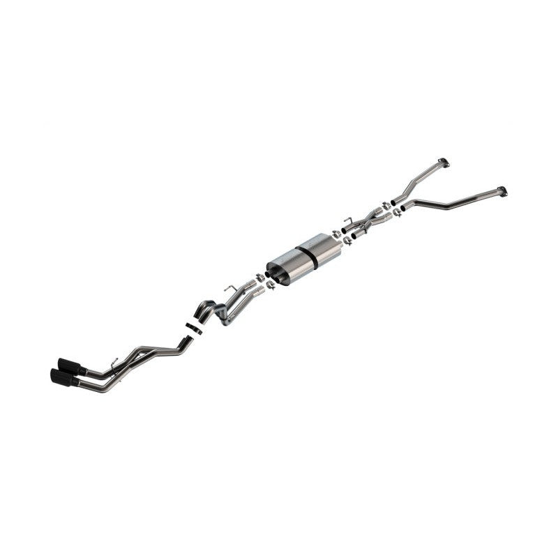 Borla ATAK cat-back exhaust system with black chrome tips and T-304 stainless steel piping for 2022-2025 Toyota Tundra.
