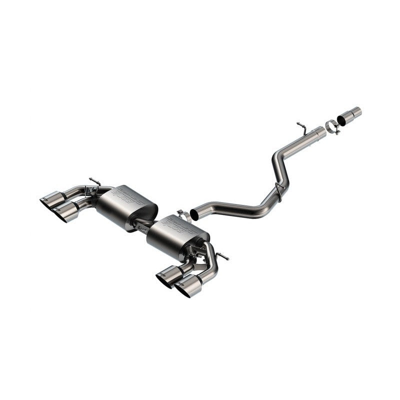 Borla S-Type Cat-Back exhaust system for MK8 Volkswagen Golf R with active valves and dual 4.5-inch brushed stainless tips