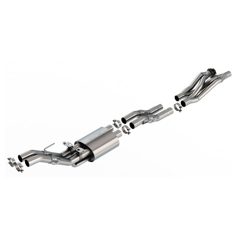 Borla ATAK Series T-304 stainless steel 3-inch mid-section exhaust system with SwitchFire technology and active valves.