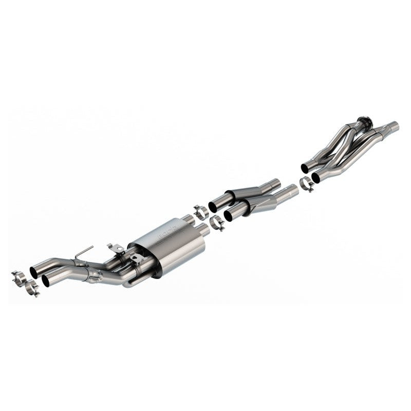 Borla S-Type T-304 stainless steel catback exhaust mid-section with active valves for 2023-2025 Ford F-150 Raptor.