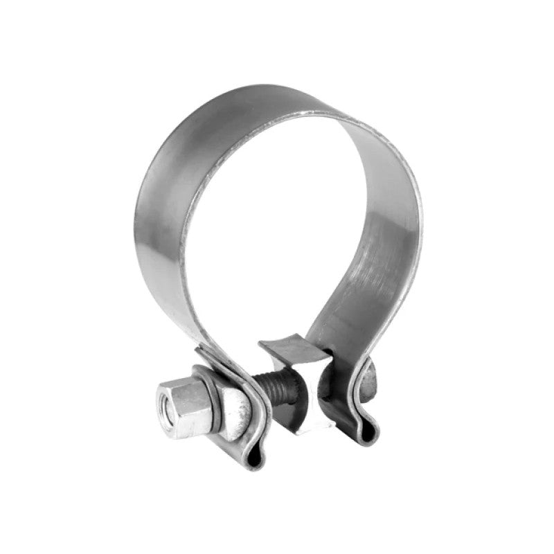 Borla 2-inch T-304 stainless steel AccuSeal band clamp with single mounting bolt and reaction block.
