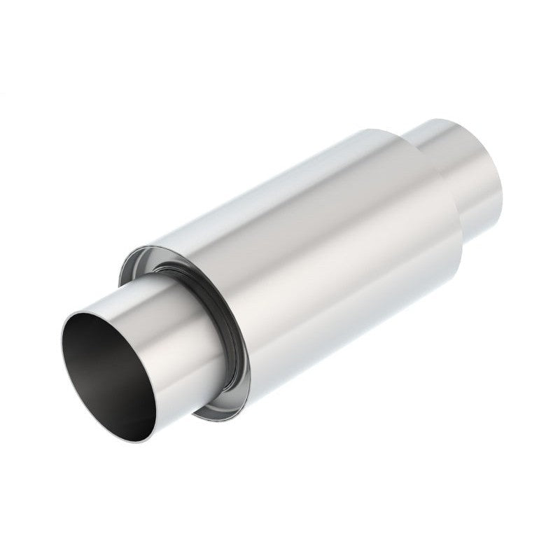 Borla XR-1 Sportsman 40004S round stainless steel racing muffler with 3.5-inch center inlet and outlet.