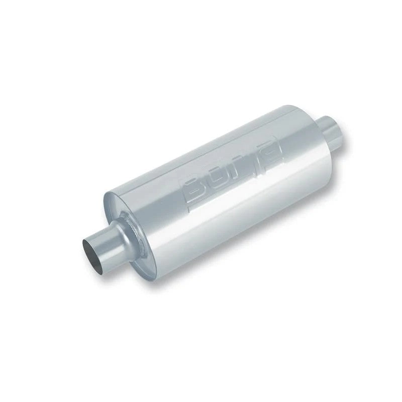 Borla 400436 Turbo XL 3-inch round stainless steel muffler with 24-inch body and un-notched weld-on necks.