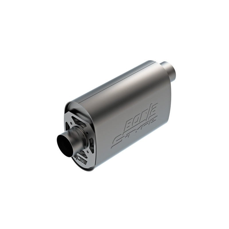 Borla 400957 S-Type CrateMuffler with T-304 stainless steel oval body and 3-inch offset/center configuration.
