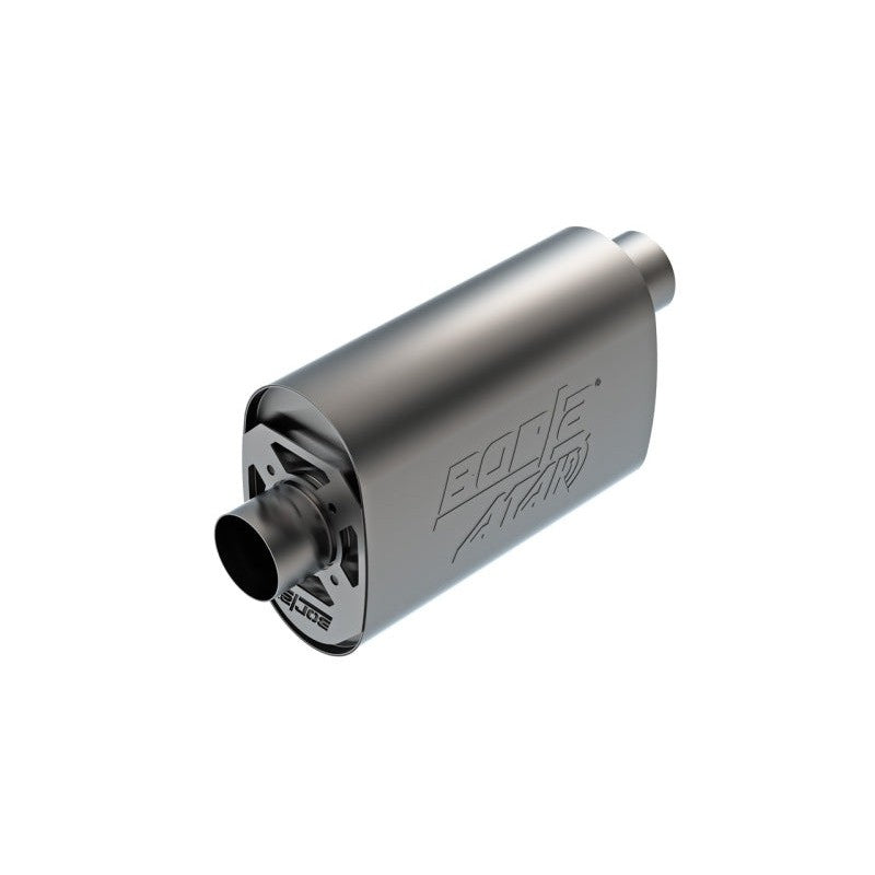 Borla CrateMuffler ATAK 3-inch offset/center 14-inch oval muffler in T-304 stainless steel for Chevrolet LS3 6.2L.