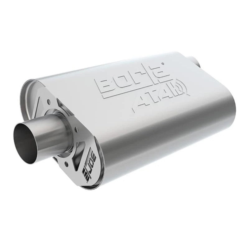 Borla ATAK CrateMuffler for LS3 engines, 2.25-inch offset/offset T-304 stainless steel oval muffler