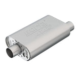 Borla CrateMuffler ATAK Series 2.5-inch offset center oval stainless steel muffler for SBC 350 and 383 engines.