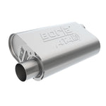 Borla 400841 CrateMuffler T-304 stainless steel oval muffler with 3-inch offset inlet and outlet for SBC engines.