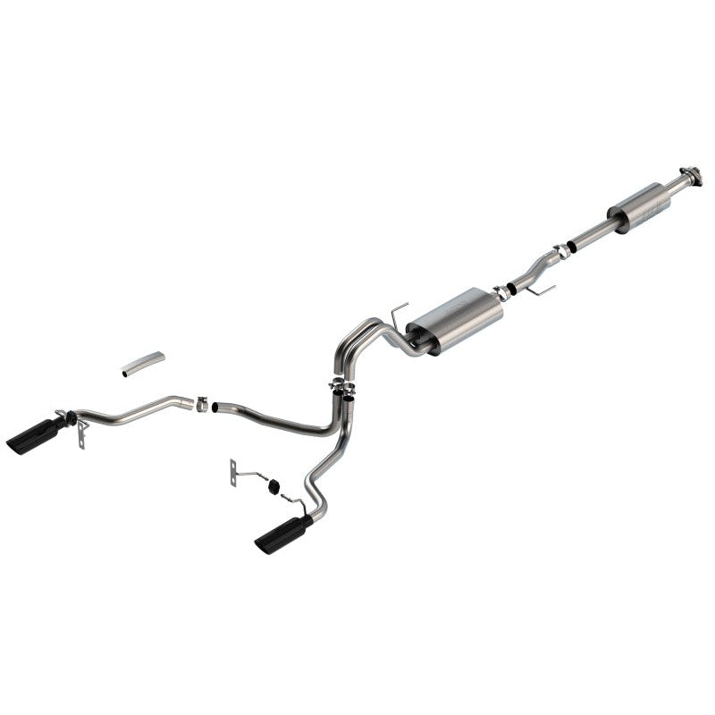 Borla Touring Cat-Back Exhaust System with split rear exit 4-inch black chrome tips for 2021-2025 Ford F-150.