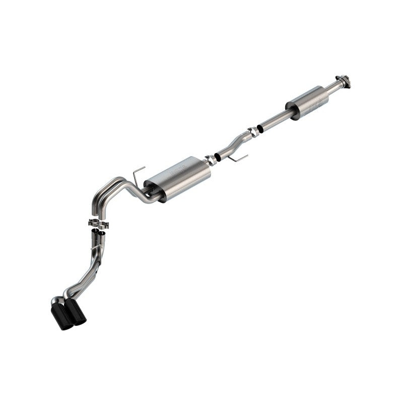 Borla Touring cat-back exhaust system for 2021-2025 Ford F-150 featuring dual 4-inch black chrome side-exit tips