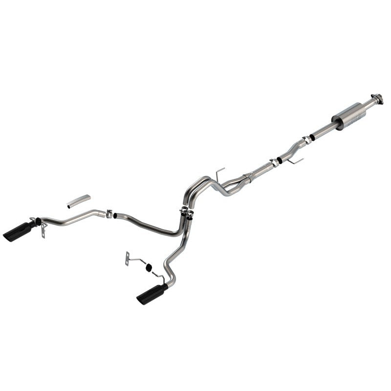 Borla S-Type cat-back exhaust system with T-304 stainless steel piping and dual black chrome tips for Ford F-150.