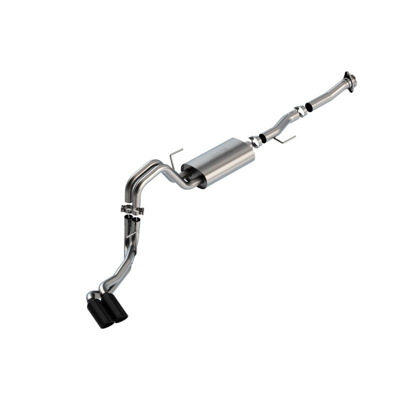 Borla S-Type Cat-Back exhaust system for 2021-2025 Ford F-150 with dual side exit and 4-inch black chrome tips.