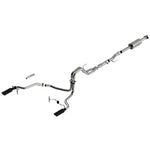 Borla ATAK Cat-Back Exhaust System with dual split rear exit and 4-inch black chrome tips for 2021-2025 Ford F-150.