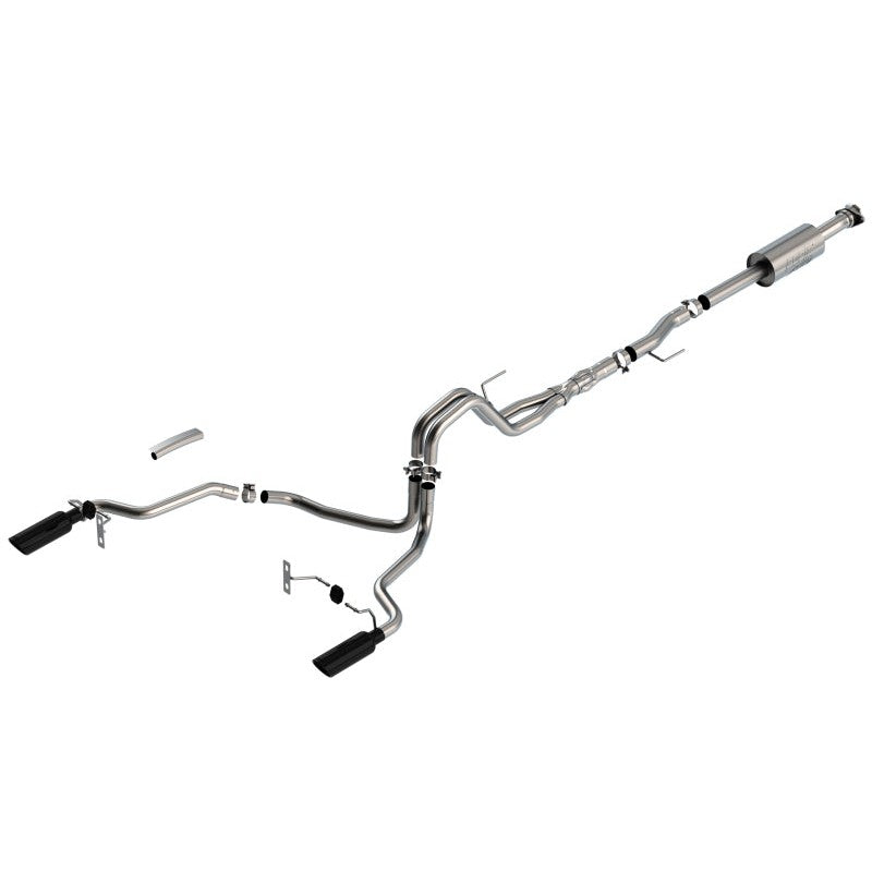 Borla ATAK Cat-Back Exhaust System with dual split rear exit and 4-inch black chrome tips for 2021-2025 Ford F-150.