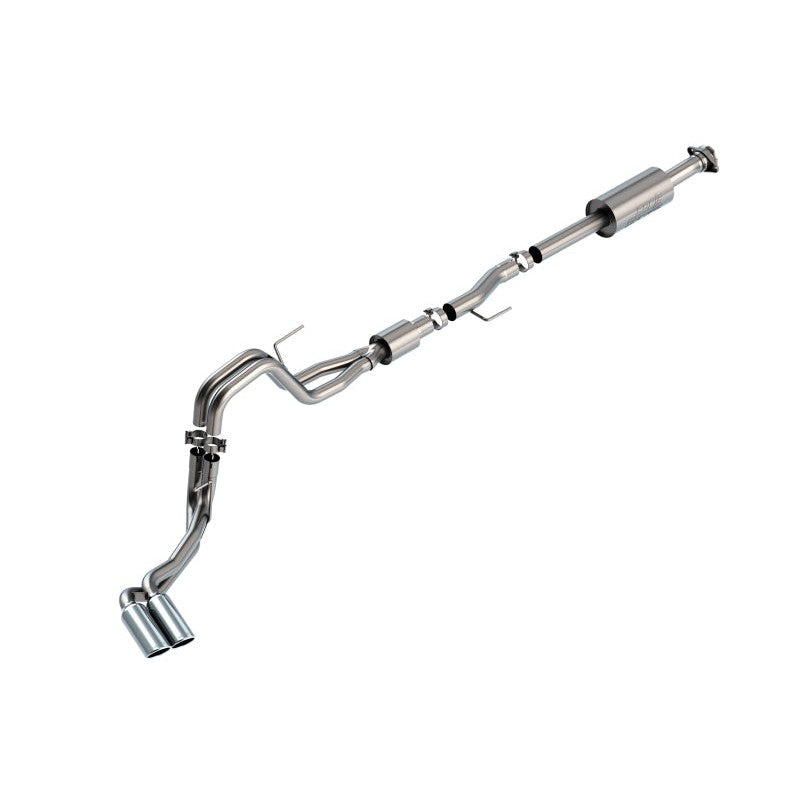 Borla T-304 stainless steel cat-back exhaust with dual passenger-side exit chrome tips for 2021-2025 Ford F-150.