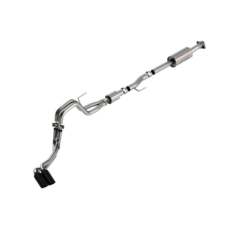 Borla S-Type dual side exit cat-back exhaust system with 4-inch black chrome tips for 2021-2025 Ford F-150 5.0L.