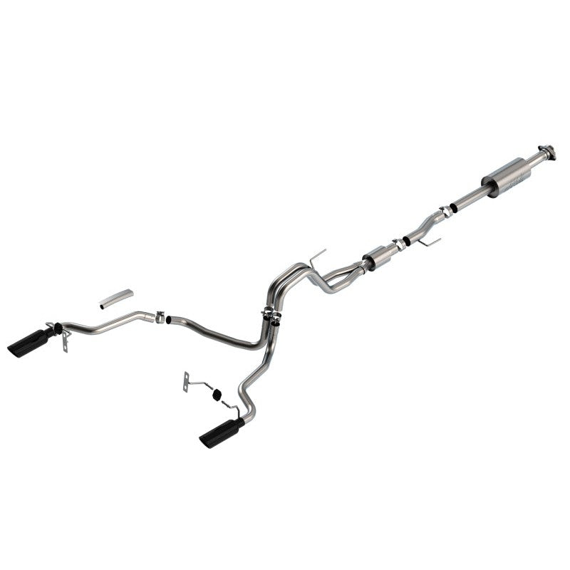 Borla S-Type Cat-Back exhaust system with split rear exit and dual 4-inch black chrome tips for 2021-2025 Ford F-150