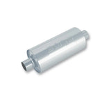 Borla 400500 T-304 stainless steel round truck muffler with 3-inch center notched necks and 24-inch body length.